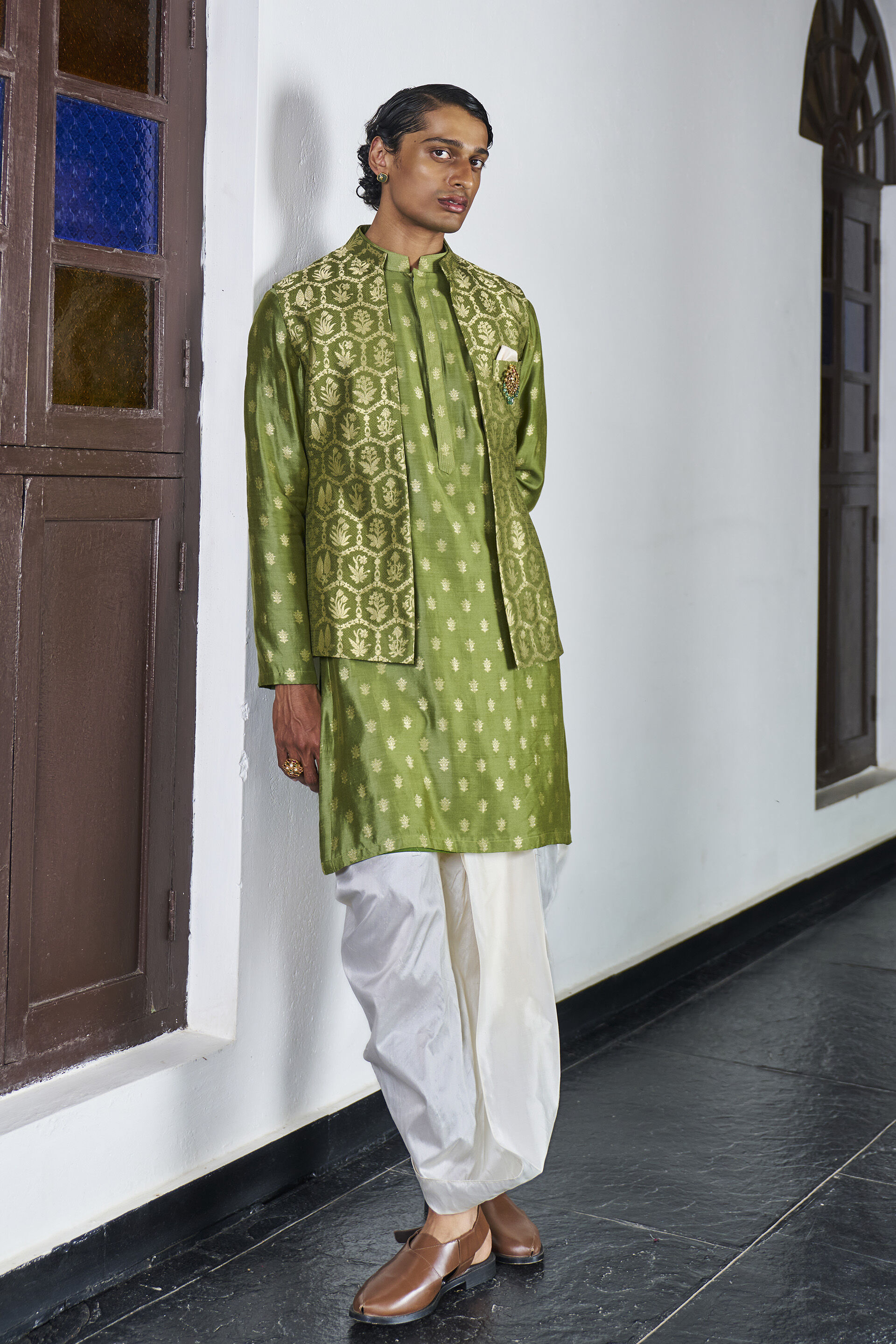 Sohneya Kurta in Olive Benarasi